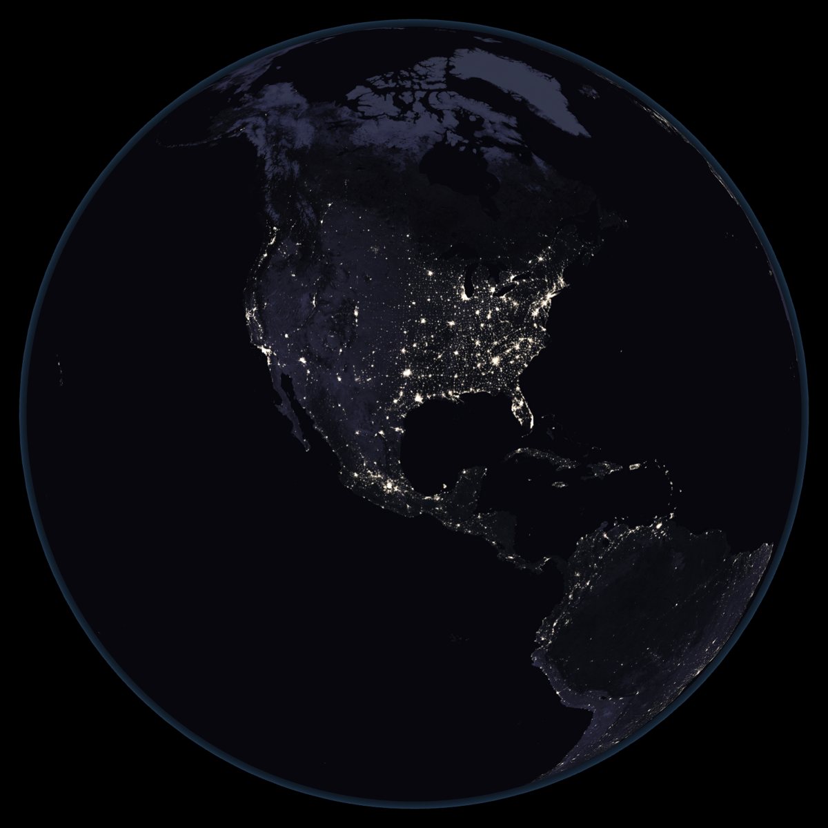 Earth at night over North America with 25 industry sites marked.